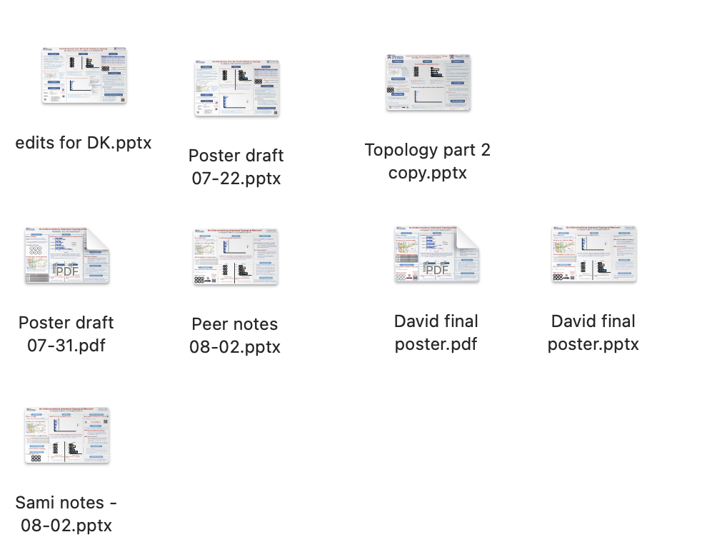 This is an image illustrating the several copies I went through to get to my final poster that I had to present in the MindCORE symposium